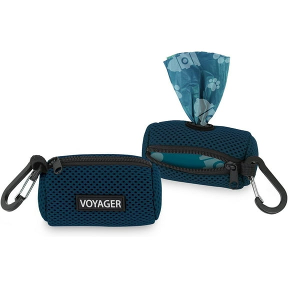 Best Pet Supplies 2pk Dog Poop Bag Holder with Clip On for Leash, Soft Mesh Doggie Puppy Waste Bag Dispenser Pouch with 2 Rolls of Pet Trash Bags for Travel, Walking, and Outdoor Use - Blue