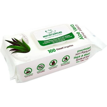 Best Pet Supplies 8" x 9" Pet Grooming Wipes for Dogs & Cats, 100 Pack, Plant-Based Deodorizer for Coats & Dry, Itchy, or Sensitive Skin, Clean Ears, Paws & Butt - Hydrating Aloe Vera (Unscented)