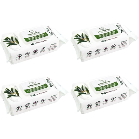 Best Pet Supplies Cat and Dog Cleaning Wipes in Resealable Pouch, Cleansing Tea Tree, 400-Pack