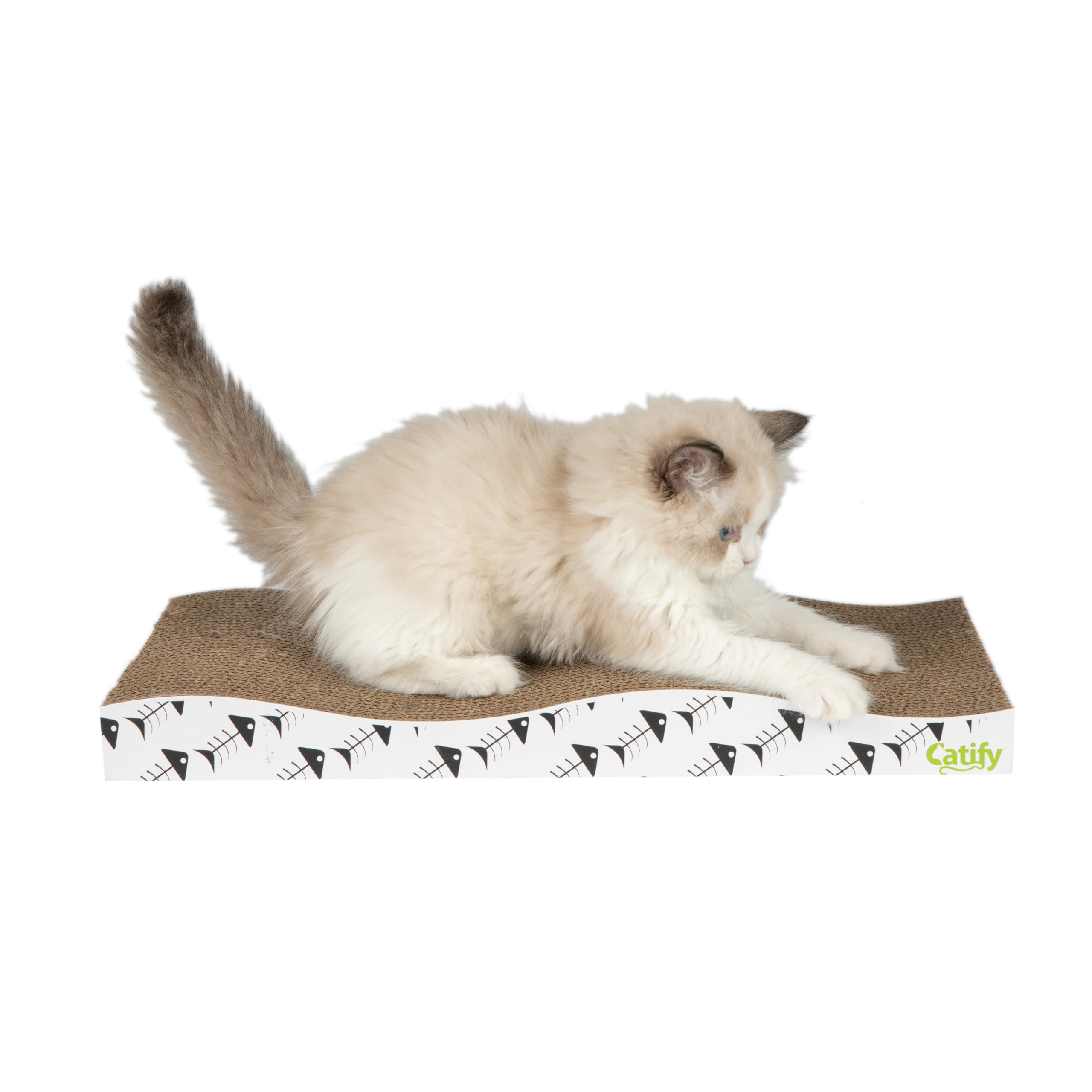 Wave Shaped Reversible Cardboard Cat Scratcher with Toy