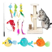 Best Pet Supplies Catify 3-Piece Cat Toys Set with Scratching Post, Catnip Fish, and Wand Teaser