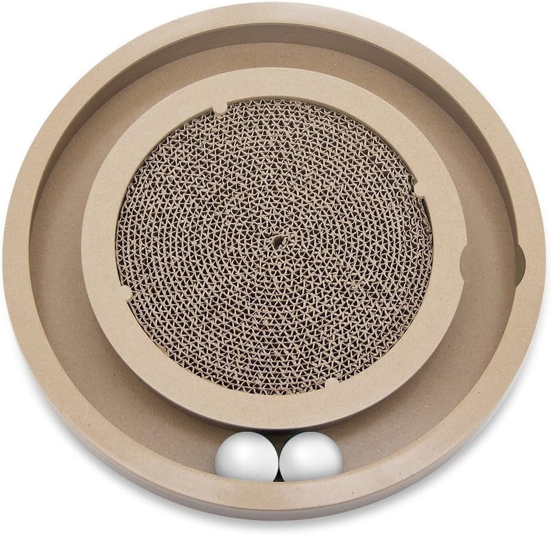 Natural Beige Cardboard Cat Scratcher with Interactive Balls