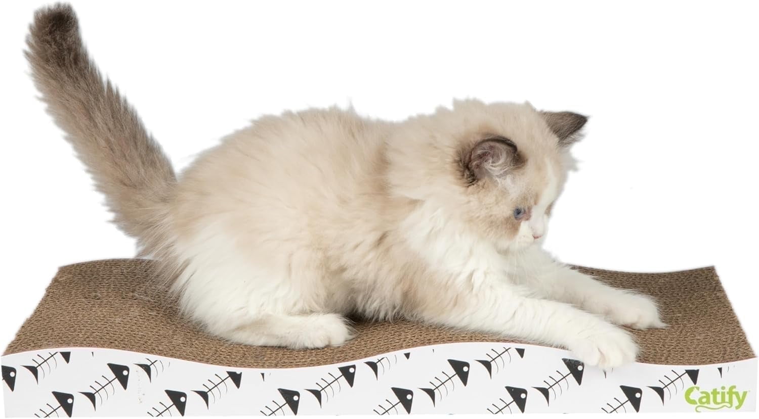 Wave Shaped Reversible Cardboard Cat Scratcher with Toy