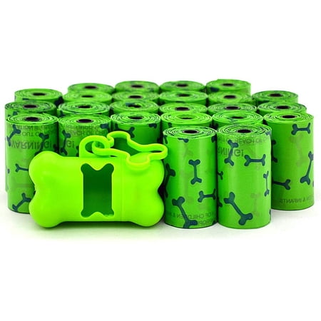 Best Pet Supplies Dog Poop Bags, Rip-Resistant and Doggie Waste Bag Refills with d2w Controlled-Life Plastic Technology with FREE Dispenser - Pack of 360, Green Bone