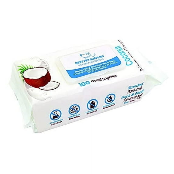 Best Pet Supplies EverScented Pet Grooming Wipes for Dogs and Cats with Moisturizing Coconut Essential Oil, Hypoallergenic and Deodorizing (100 Count) (WW-CO-100)