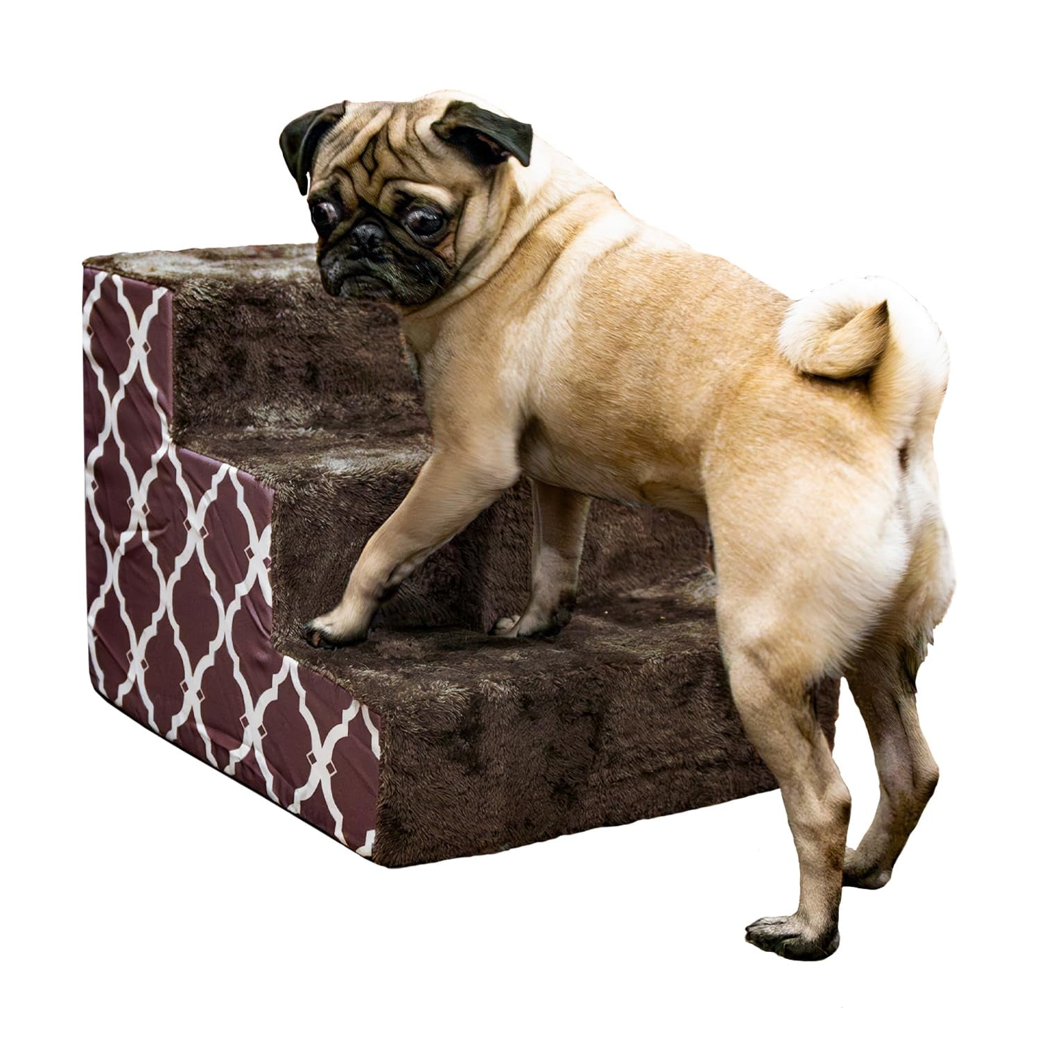 Brown Lattice Print 3-Step Foam Pet Stairs