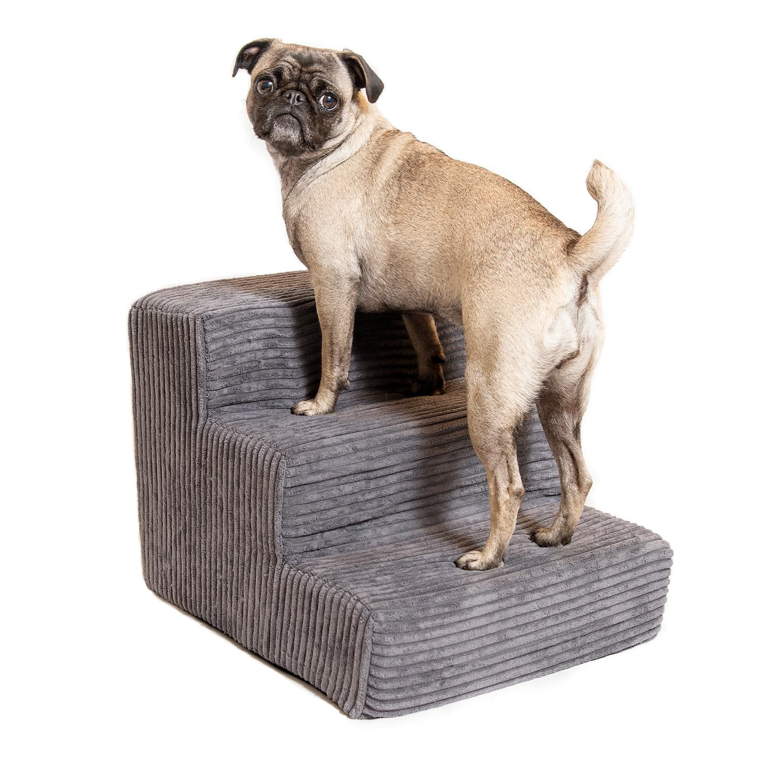 Gray Corduroy Foam Pet Stairs for Small Dogs and Cats