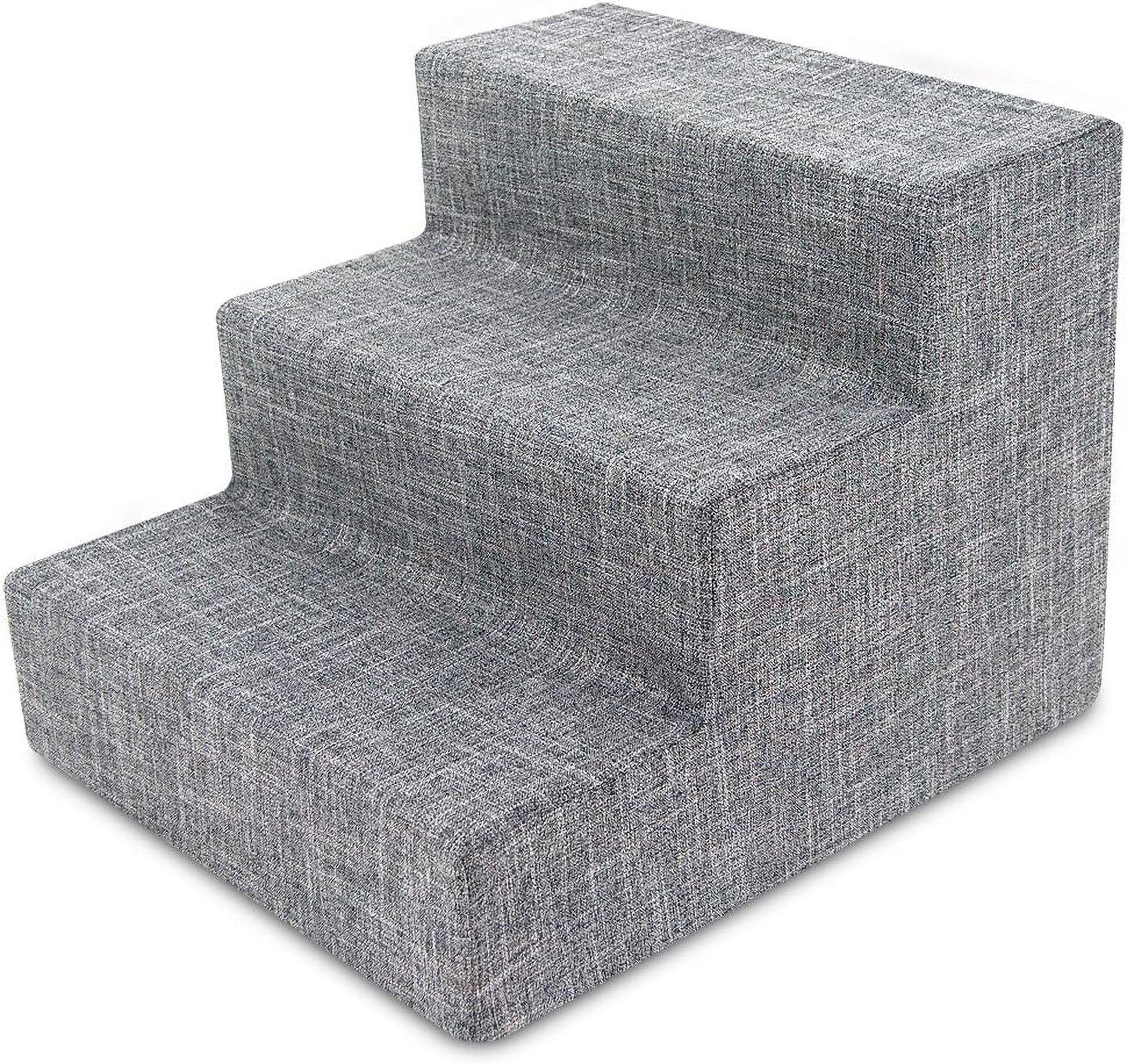 Ash Gray Linen 3-Step Foam Pet Stairs
