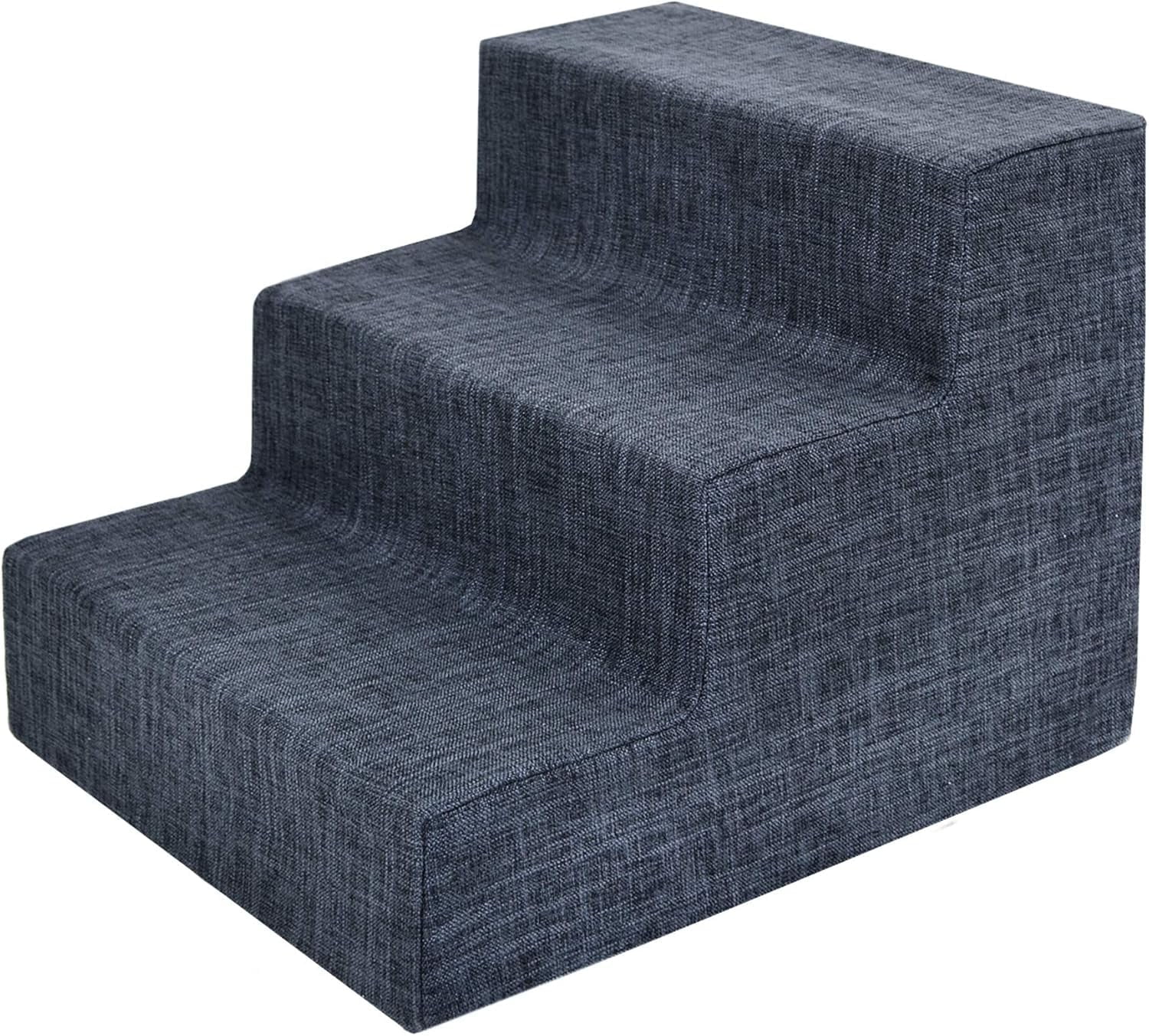 Dark Gray Linen 3-Step Foam Pet Stairs for Small Dogs and Cats