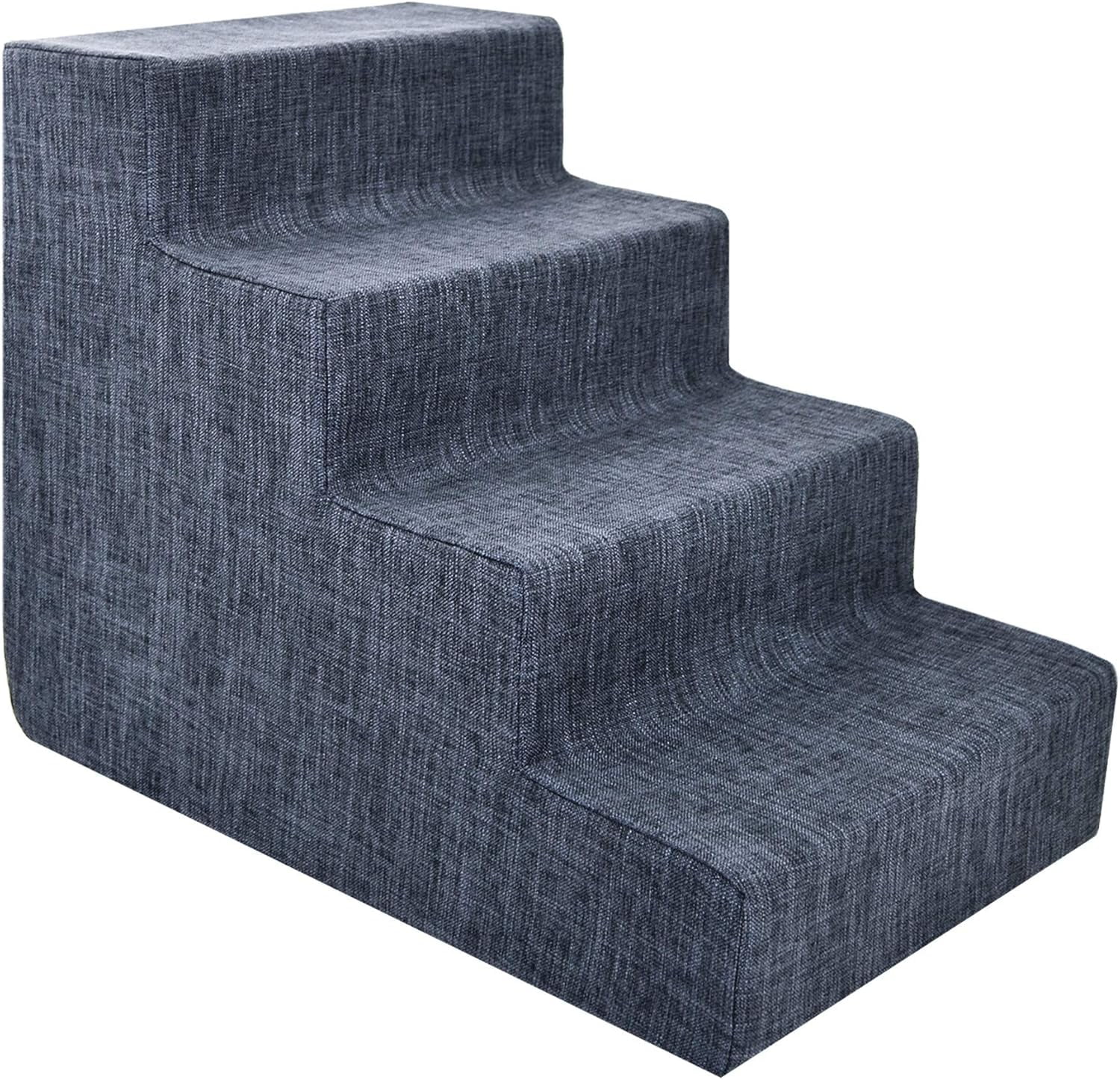Dark Gray Linen 4-Step Foam Pet Stairs for Small Dogs and Cats