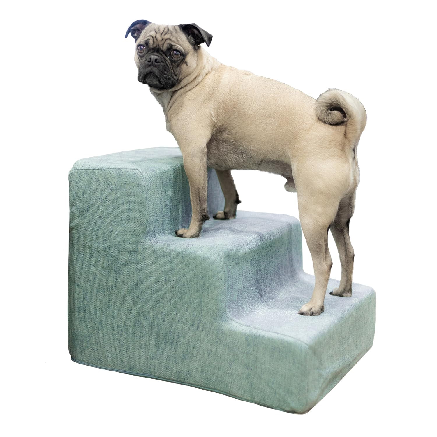 Pale Teal 3-Step Foam Pet Stairs for Small Dogs and Cats