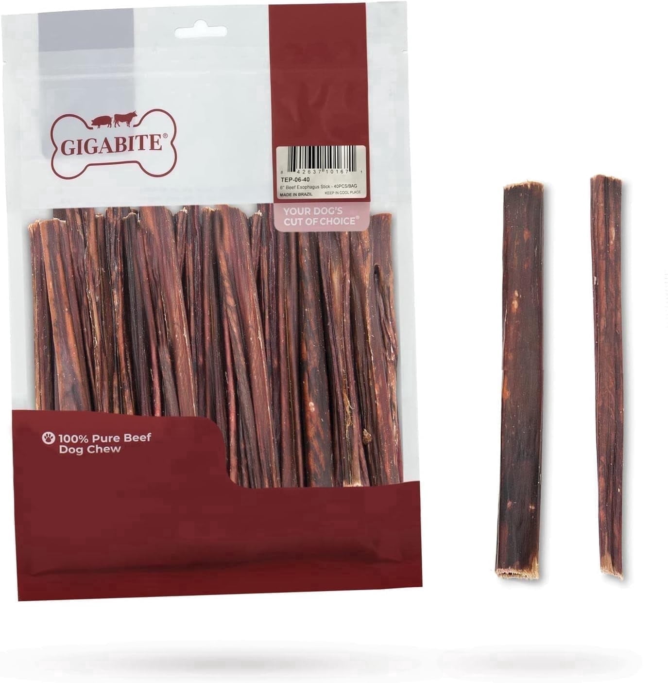 Best Pet Supplies GigaBite 6 Inch Beef Gullet Jerky Sticks (35 Pack) - All Natural, Free Range Beef Esophagus Stick Dog Treat