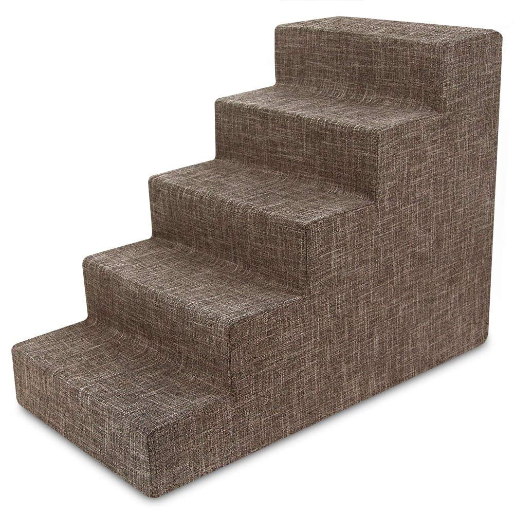 Best Pet Supplies Pet Steps and Stairs with CertiPUR-US Certified Foam for Dogs and Cats, 5-Step Wide Brown Linen
