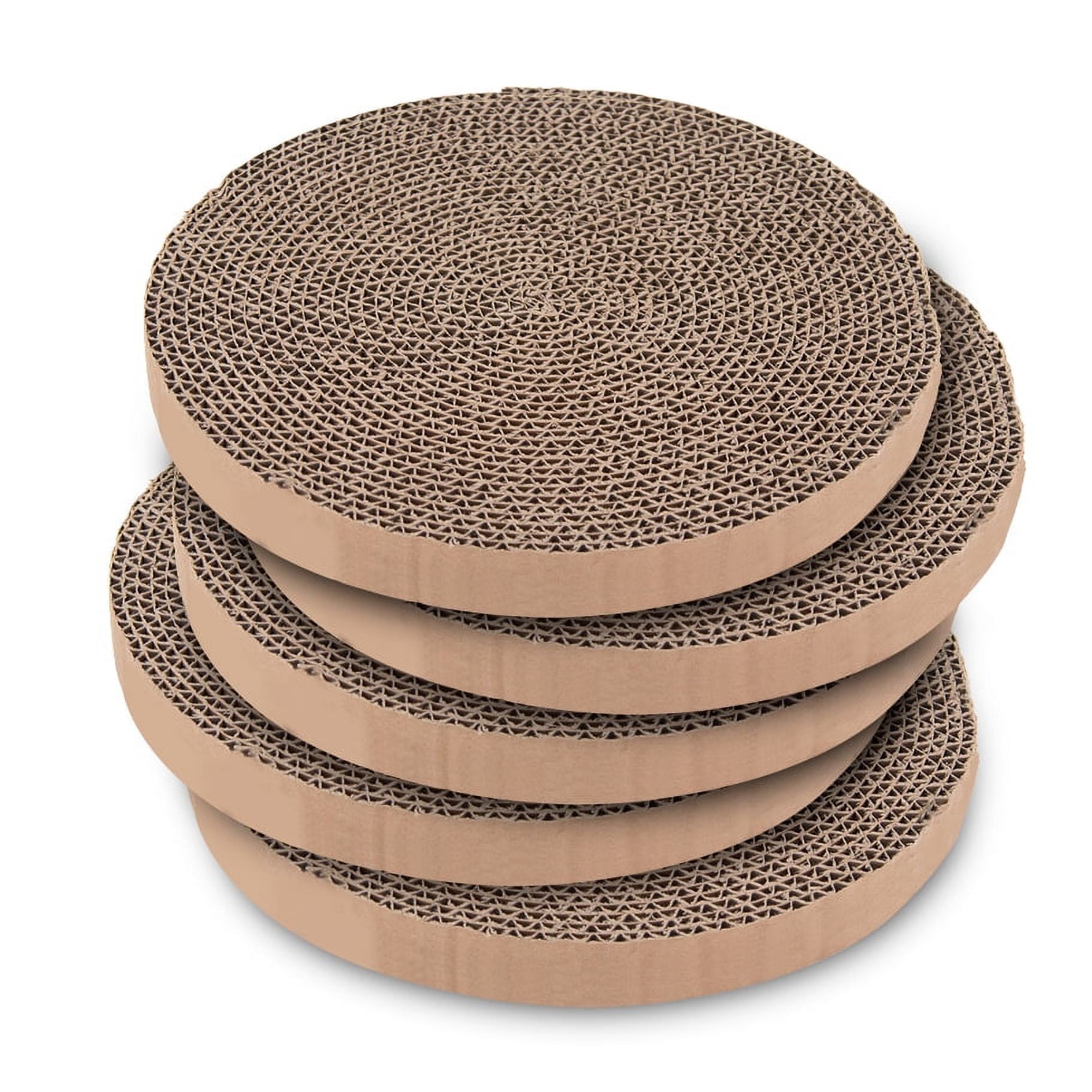 Eco-Friendly Round Corrugated Cardboard Cat Scratcher Pads, 5 Pack