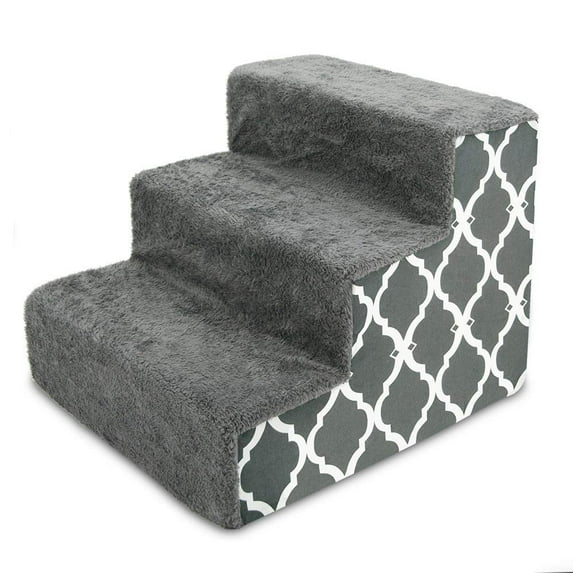 Best Pet Supplies USA Made Pet Steps and Stairs with CertiPUR-US Certified Foam for Dogs and Cats, 3-Step, Grey with Lattice Print Pet Stairs