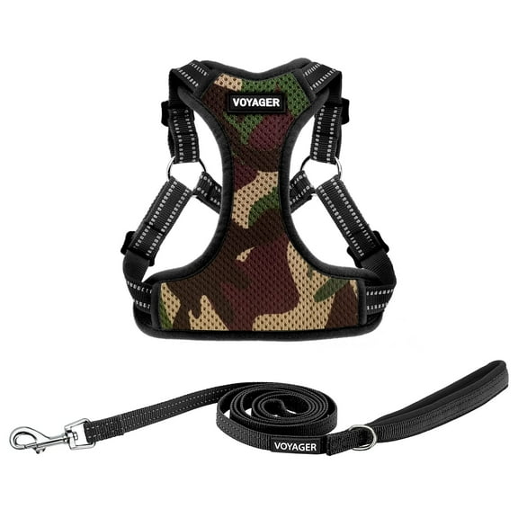 Best Pet Supplies Voyager Adjustable Dog Harness Leash Set with Reflective Stripes for Walking Heavy-Duty Full Body No Pull Vest with Leash D-Ring, Breathable All-Weather - Army/Black Trim, L
