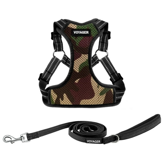 Best Pet Supplies Voyager Adjustable Dog Harness Leash Set with Reflective Stripes for Walking Heavy-Duty Full Body No Pull Vest with Leash D-Ring, Breathable All-Weather - Army/Black Trim, L