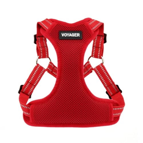 Best Pet Supplies Voyager Adjustable Dog Harness with Reflective Stripes for Walking, Jogging, Heavy-Duty Full Body No Pull Vest with Leash D-Ring, Breathable All-Weather - Harness (Red), S