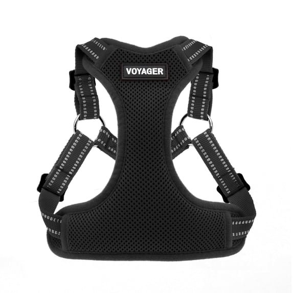 Best Pet Supplies Voyager Adjustable Dog Harness with Reflective Stripes for Walking, Jogging, Heavy-Duty Full Body No Pull Vest with Leash D-Ring, Breathable All-Weather - Harness (Black), XS