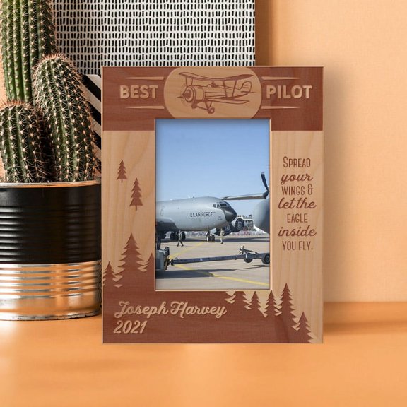 Best Pilot Spread Your Wings & Let The Eagle Inside You Fly Personalized Wooden Frame 3 1/2" x 5" Brown (Vertical)