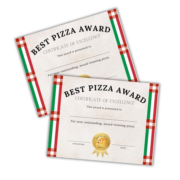 Best Pizza Award Certificate of Excellence 30pk 8.5x11 Eating 1st Place Food Making Culinary Contest Recognition Chef Competition