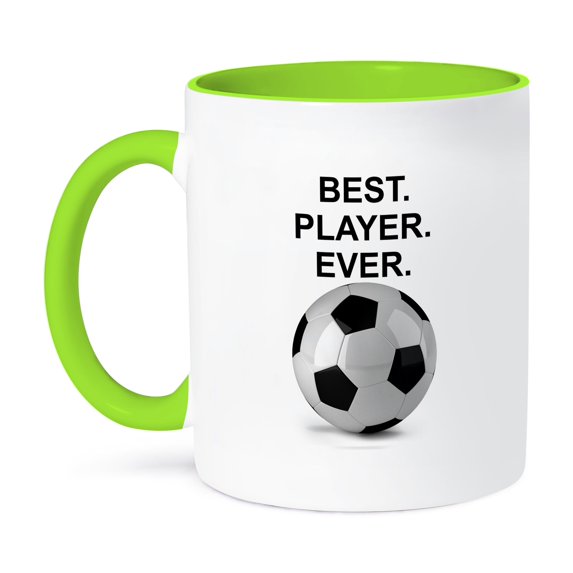 3dRose, Best Player Ever soccer ball, 15oz Two-Tone Green Mug
