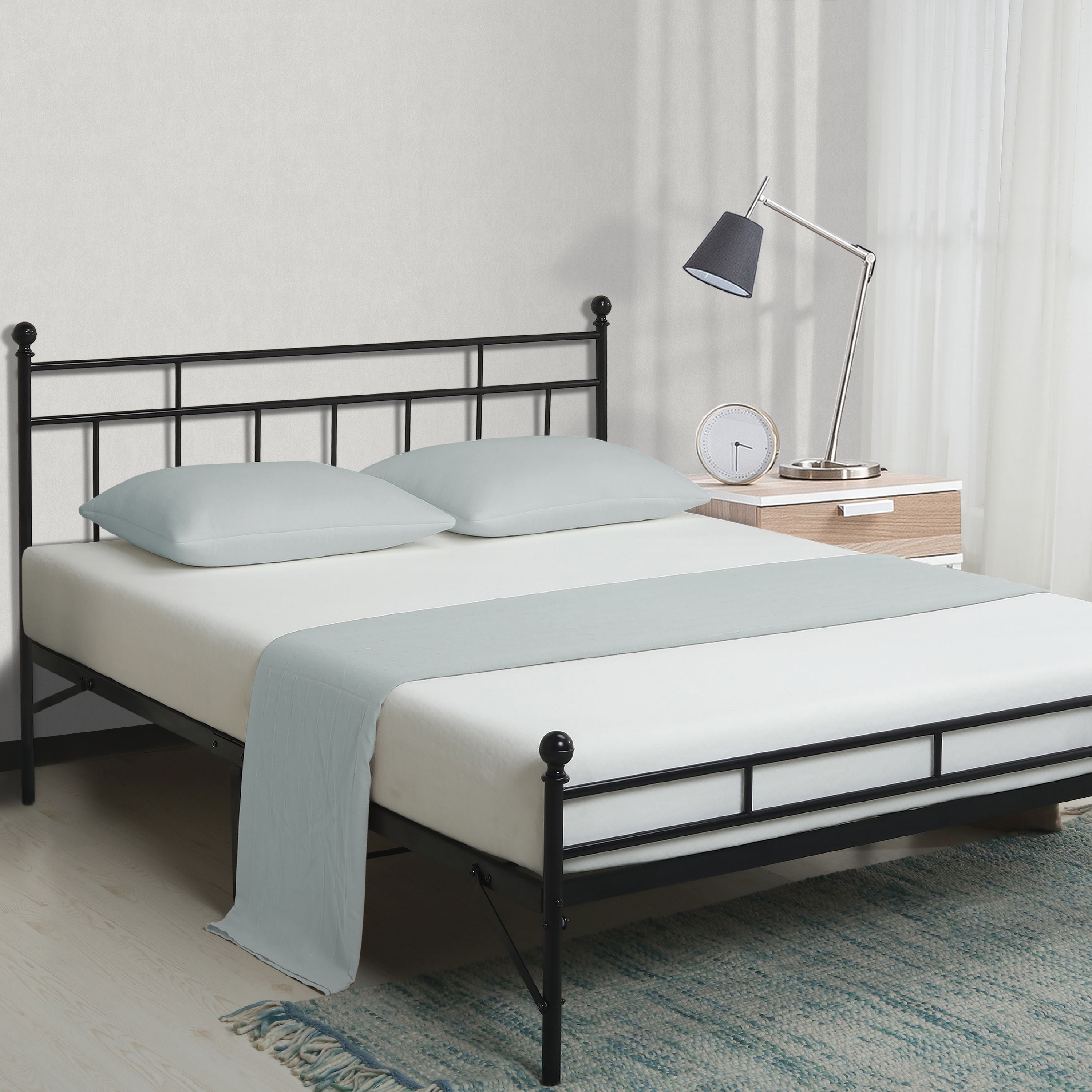 Best Price Mattress 12 Inch All-in-One Easy Setup Metal Platform Bed w/Steel slats and Headboard