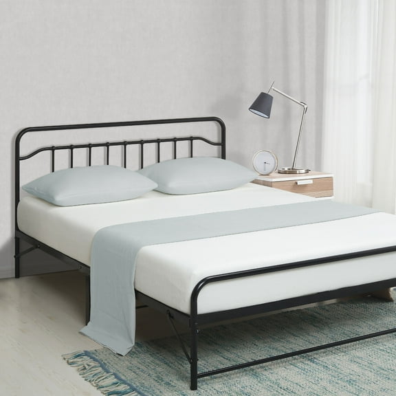 Best Price Mattress 12 Inch All-in-One Easy Setup Metal Platform Bed with Steel Slats and Headboard