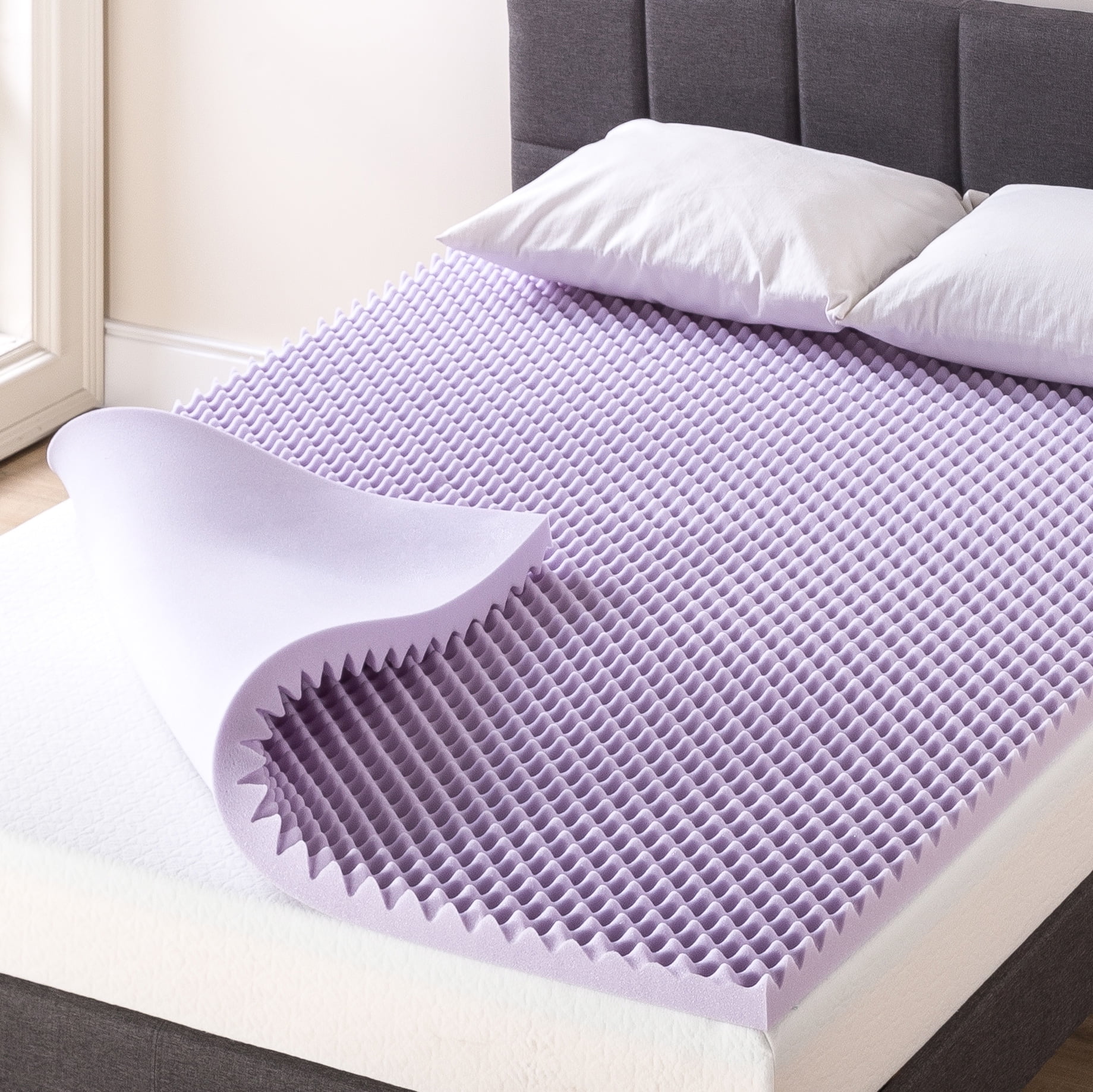 Best Price Mattress 2" Memory Foam Egg Crate Mattress Topper with Lavender Infusion, Short Queen