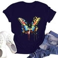 thumbnail image 1 of NAMTYQX Going Out Tops for Women Crewneck Stretchy Graphic Simple Short Sleeve Soft Loose mit Print Oversized Womens Tops Casual Navy Size S, 1 of 4