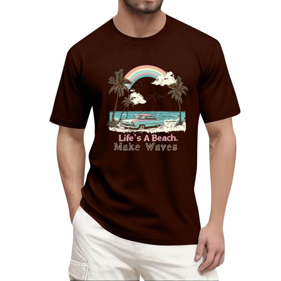 NAMTYQX Graphic Tees Crew Neck Plus Size Hawaiian Lightweight Cool Breathable Patterns Casual Baggy Short Sleeve Mens Summer Shirts Wine Size XL