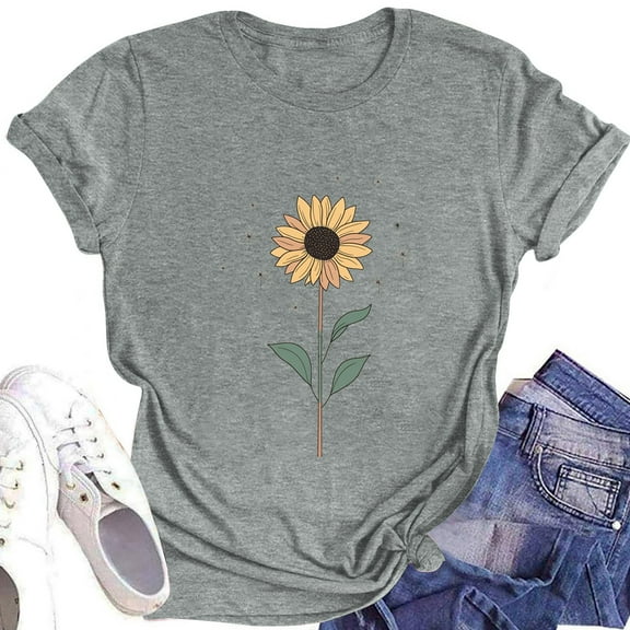 NAMTYQX Graphic Tees Gemustert Hawaiian Loose Print Short Sleeve Round Neck Oversized Airoft Light Tops for Women 2025 Gray Size M