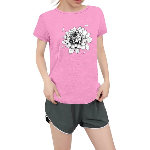 NAMTYQX Graphic Tees for Women Trendy Muster Oversized Slack Trending Light Graphic Short Sleeve Soft Crewneck Cute Shirts for Women Pink Size 4XL