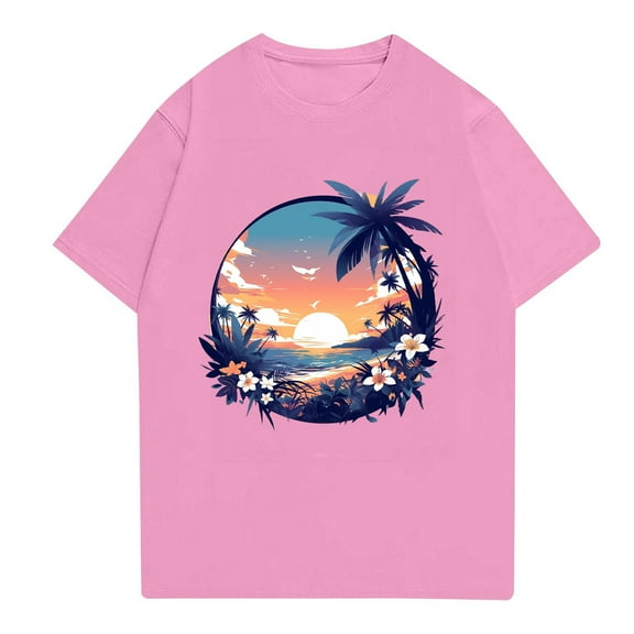 NAMTYQX Mens Casual Shirts Casual Plus Size Lightweight Soft Loose Boho Stretchy Crew Neck Short Sleeve Patterned Summer Shirts for Men Pink Size 2XL