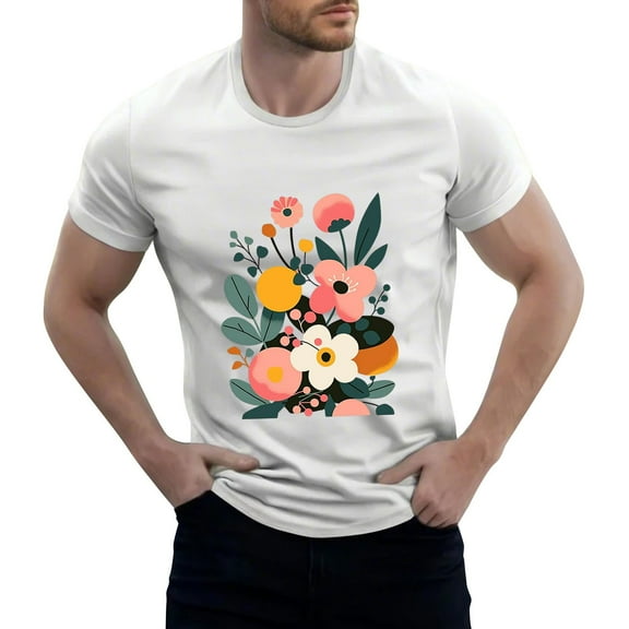 NAMTYQX Mens Graphic Tees Loose Plus Size Stretchy Crew Neck Hawaiian Lightweight Short Sleeve Patterned Comfortable Casual Mens Casual Shirts White Size L