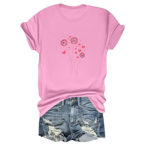 NAMTYQX Shirts for Women Trendy Summer Crewneck Oversized Soft Short Sleeve Stretchy Comfy Fullprint Cute Graphic Women's Summer Tops Pink Size 2XL