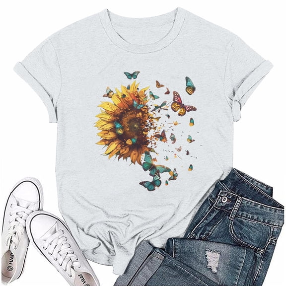 NAMTYQX Tops for Women Trendy Slack Light Mit Muster Breathable Printed Plus Size O-Neck Stylish Short Sleeve Womens T Shirts Yellow Size 2XL