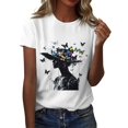 thumbnail image 1 of NAMTYQX Tshirts Shirts for Women Graphic Gemusterte Trendy Airoft Print Crewneck Short Sleeve Oversized Slack Stretchy Trendy Tops for Women 2025 Black Size L, 1 of 5