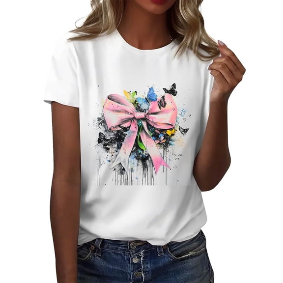 NAMTYQX Tshirts Shirts for Women Plus Size Round Neck Cool Print Gemustertes Stretch Cute Short Sleeve Loose Plus Size Blouses for Women Pink Size XL