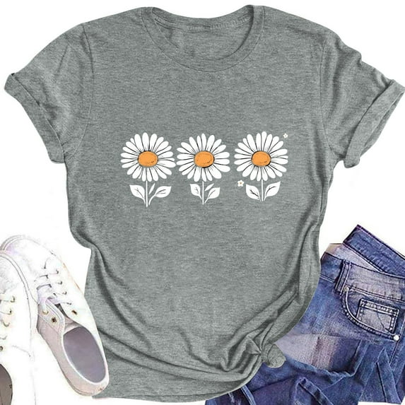 NAMTYQX Women's Blouses Loose Fitting Print Stretch Short Sleeve Hawaii Oversize Mit Print Round Neck Cool Tops for Women Trendy Light Gray Size 2XL