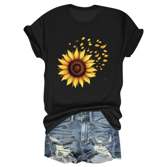 NAMTYQX Womens Casual Tops Graphic mit Muster Basic Loose Fit Lightweight Crewneck Cool Short Sleeve Plus Size Womens T Shirts Black Size 2XL