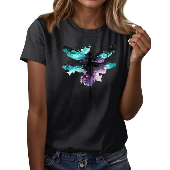 NAMTYQX Womens Hawaiian Shirt Cool Oversized Short Sleeve Hip O-Neck Graphic Gemustertes Light Loose Women's T-Shirts Black Size L