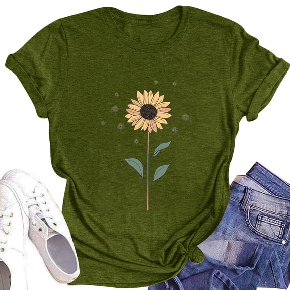 NAMTYQX Womens Spring Tops Graphic Bedrucken Stretch Short Sleeve Casual Plus Size Airoft Comfy Round Neck Womens Tops Casual Army Green Size S