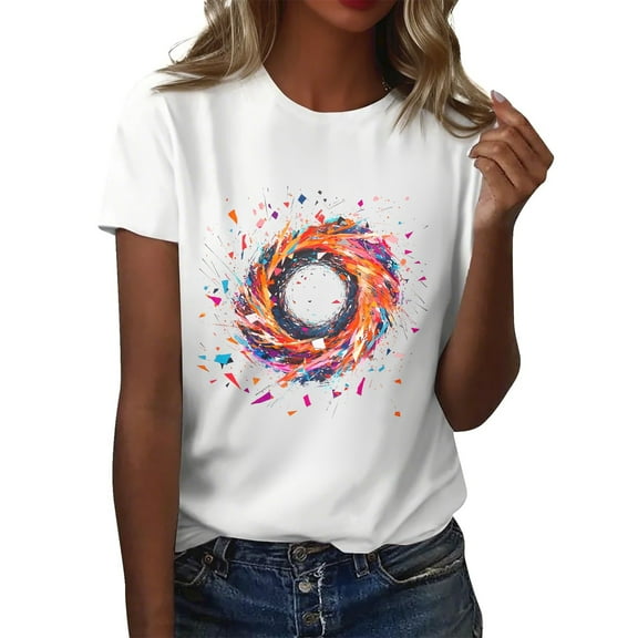 NAMTYQX Womens Summer Tops Crew-Neck Looses Cool Graphic Short Sleeve Simple Light Plus Size Bedrucktes Womens Tshirts Cotton Loose Fit Watermelon Red Size 4XL