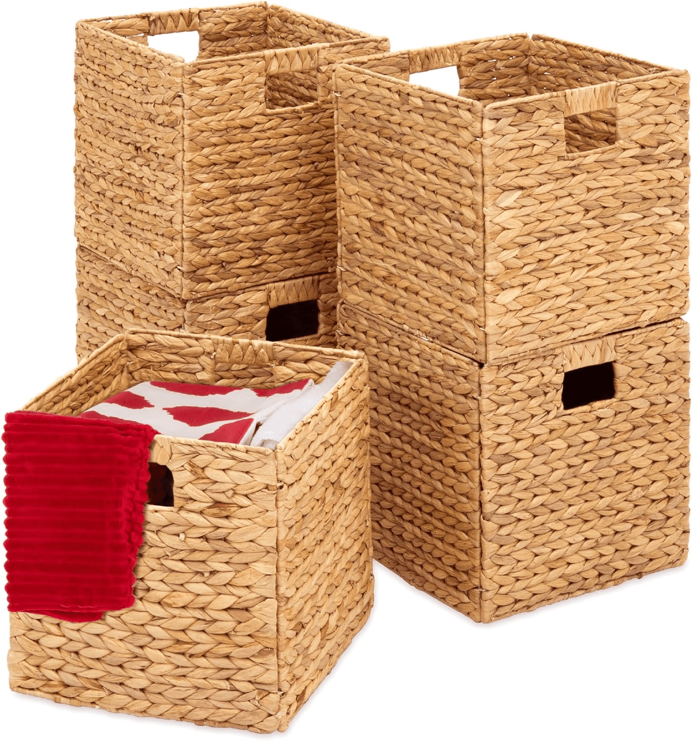 Natural Hyacinth 13x13in Handwoven Storage Baskets, Set of 5