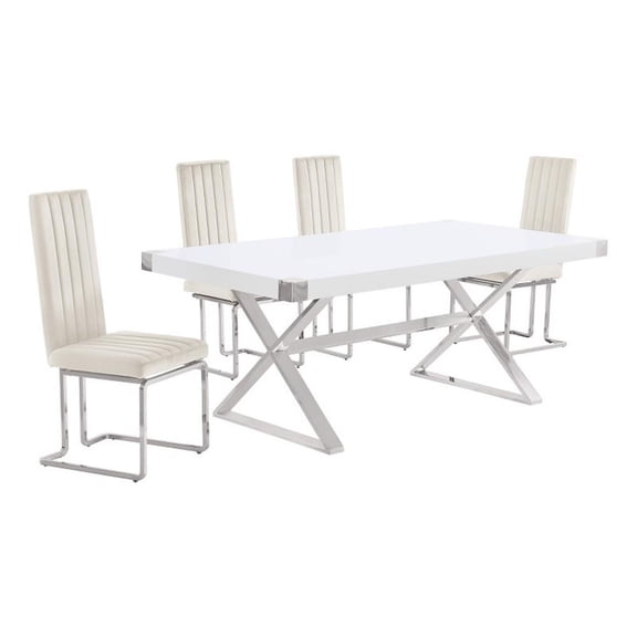Best Quality Furniture 5PC Wood Dining Set (Dining Table + 4 Cream Chairs)