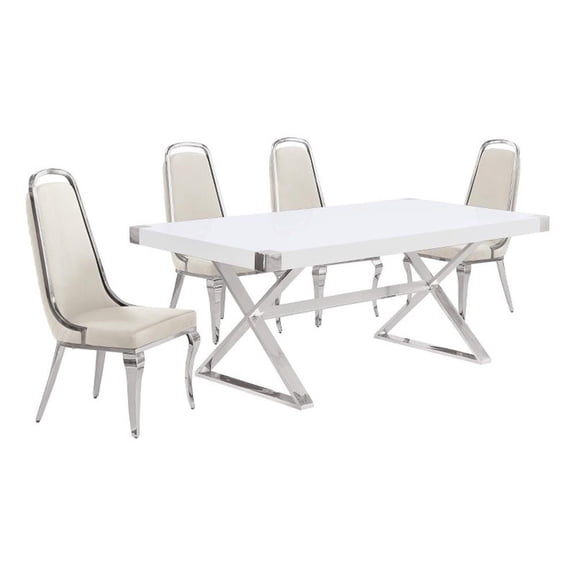 Best Quality Furniture 5PC Wood Dining Set (Dining Table + 4 Cream Chairs)