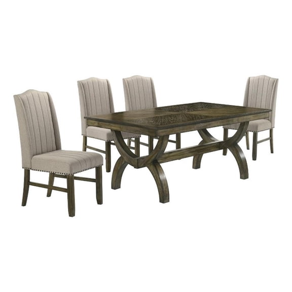 Best Quality Furniture Traditional 5 Piece Dining Set in Antique Brown Wood