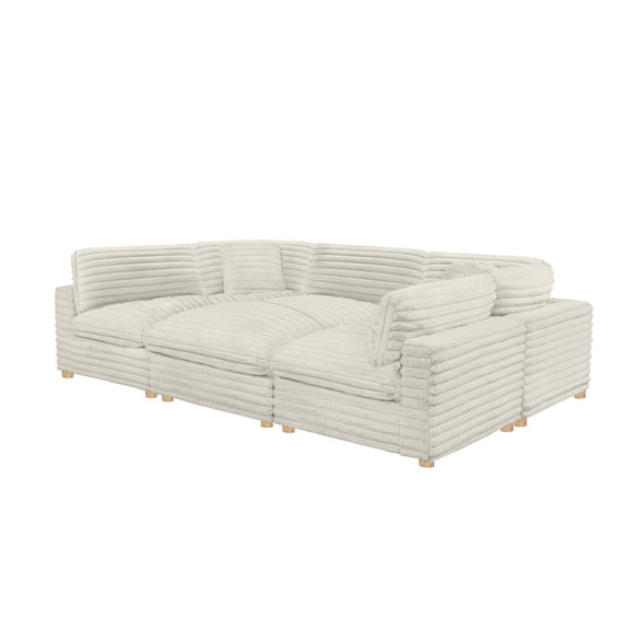 Best Quality Furniture Modular 6 Piece Sectional in Beige Velvet Corduroy