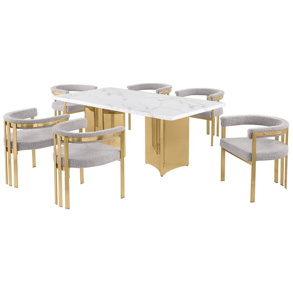 Best Quality Furniture 7 Piece White Marble Dining Set with Stainless Steel Base